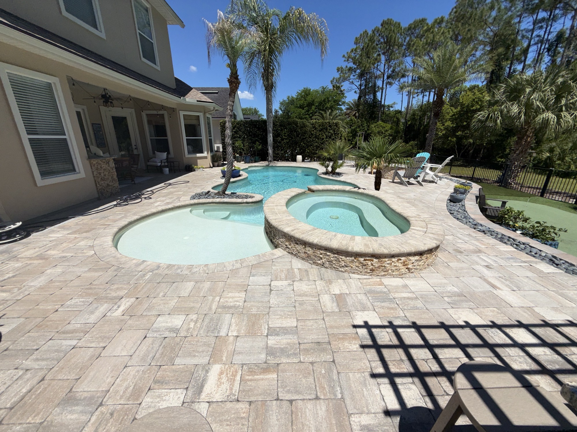 Surface wear and color fade on weathered pavers